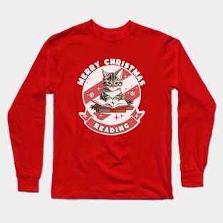 Cat Reading Christmas Cat Reading Book Long Sleeve T-Shirt